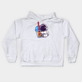 Cute Astronaut Holding Boba Milk Tea Cartoon Kids Hoodie